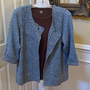 Christopher & Banks Size M Blue Gray Knit Sweater 3/4 Sleeves 3 Top Buttons